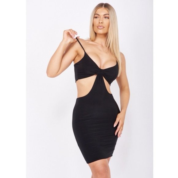 Black Sleeveless V-Neck Cutout Bodycon Mini Dress - Picture 9 of 13